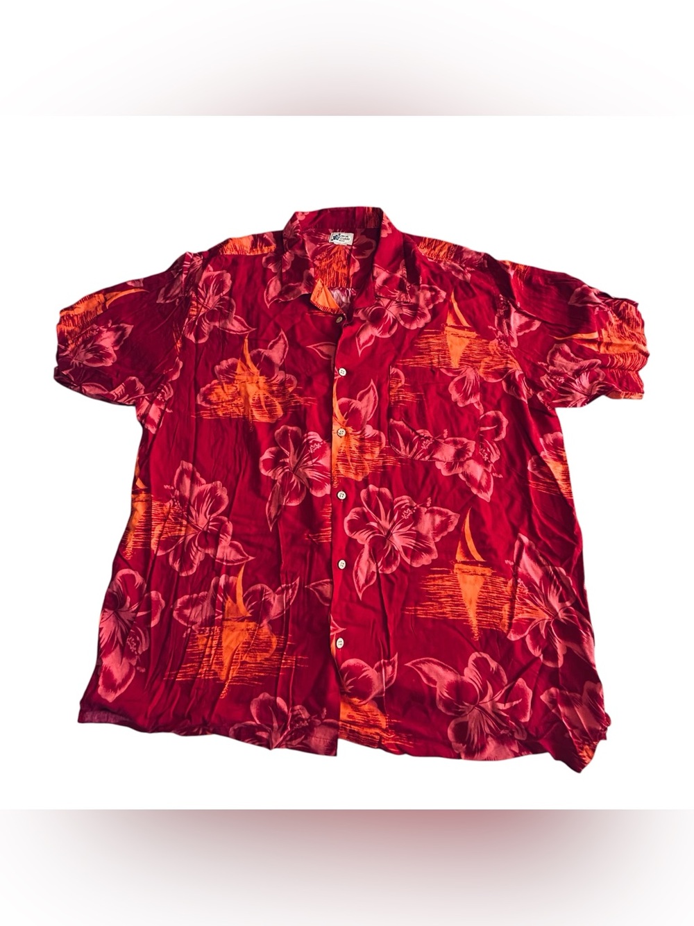 Cherokee Red and Orange Floral Hawaiian style Shirt
